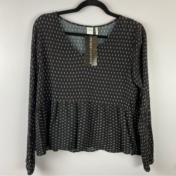 Paper Crane Black V Neck Peplum Blouse Medium - Picture 2 of 9